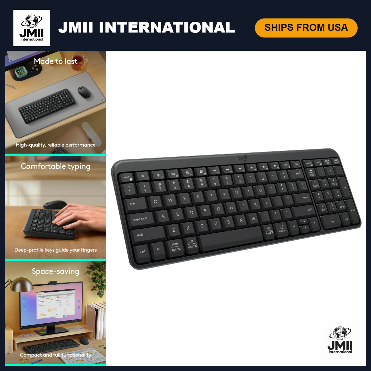 Compact Wireless Bluetooth Keyboard with Number Pad - Graphite, Ergonomic Design