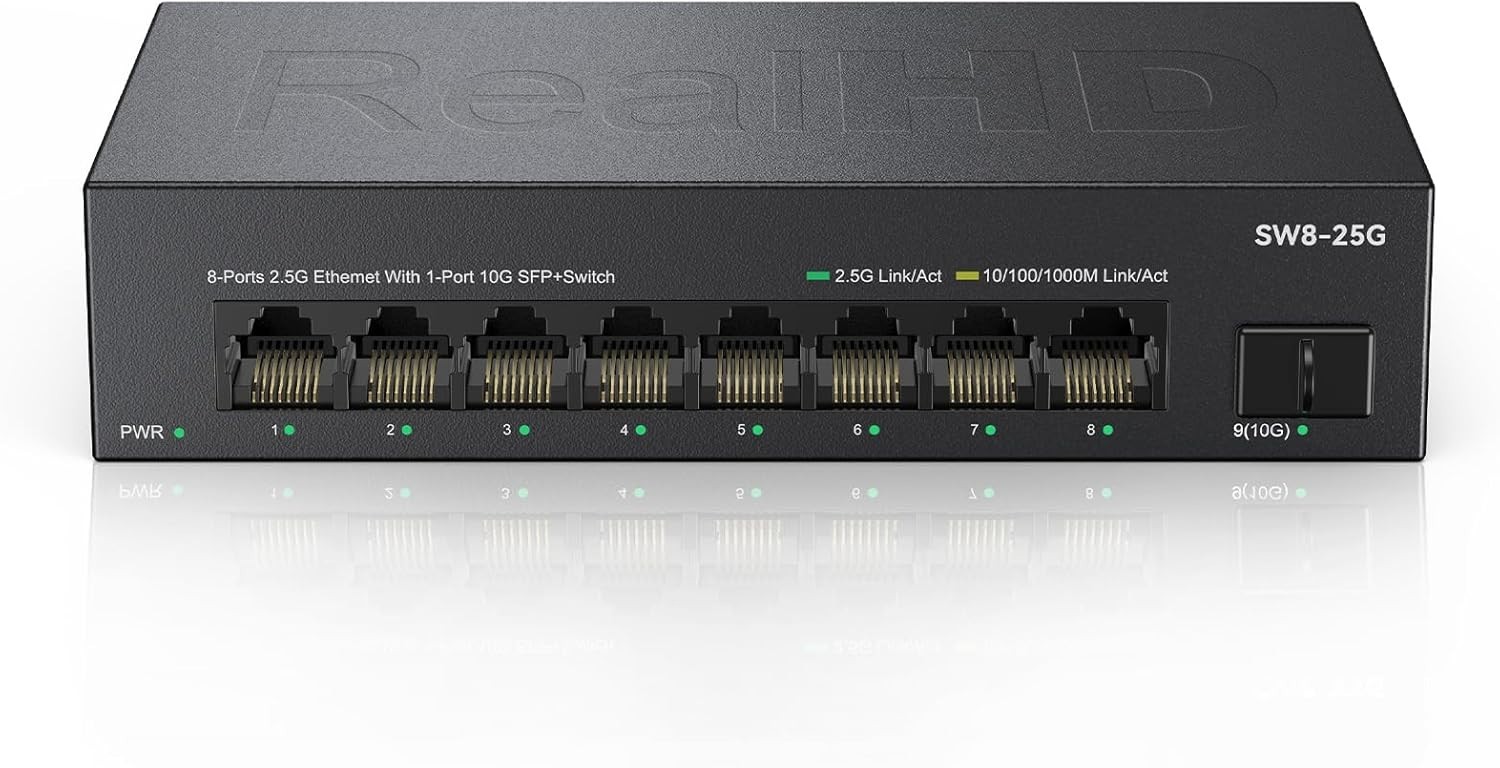 8 Port 2.5Gb Ethernet Switch Unmanaged Network Switch w/8 x 2.5G & 1 x 10G SFP