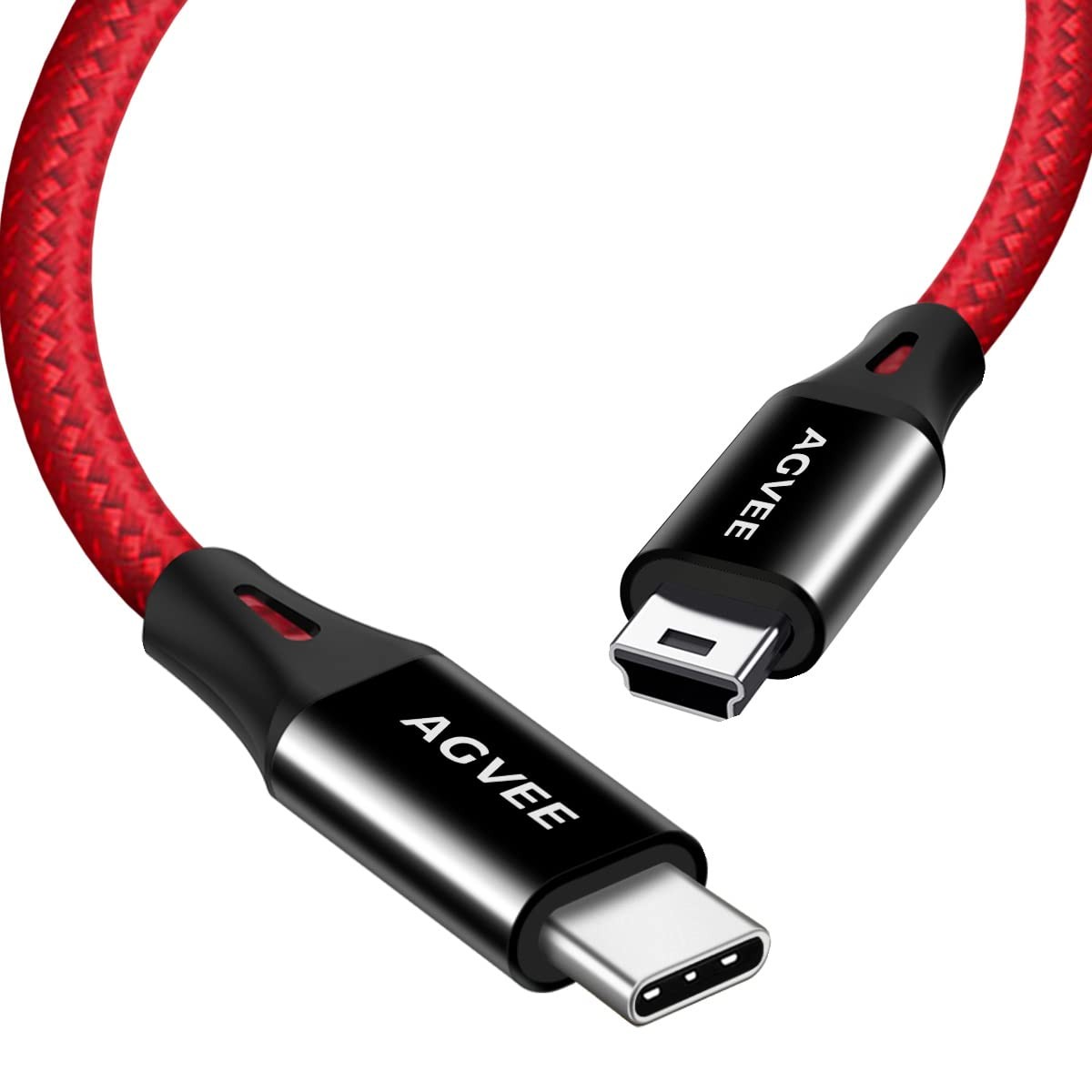 AGVEE 2 Pack 10ft USB-C to Mini USB Cable, Data Transfer 10ft+10ft, Red