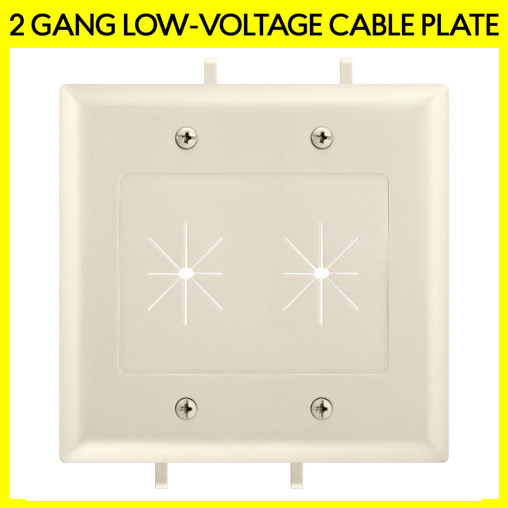 Dual 2 Gang Low-Voltage Wall Plate with Flexible Cable Opening Lite Almond