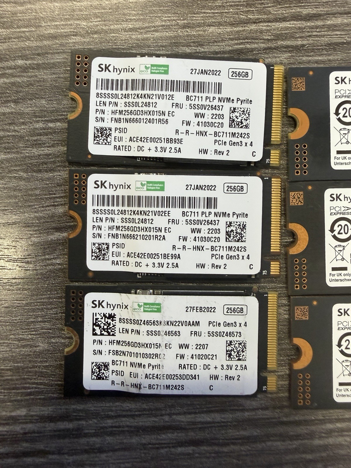 LOT OF 20 SK Hynix BC511 256GB M.2 2242 NVMe PCIe Gen3 x4 SSD