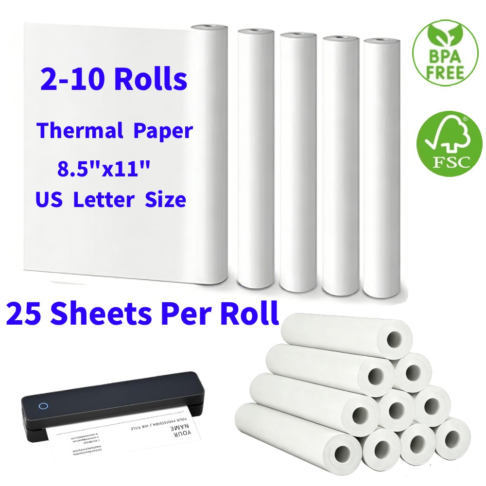 2-10 Rolls Thermal Printer Paper 8.5"x11" US Letter Size Quick-Dry for M08F M832