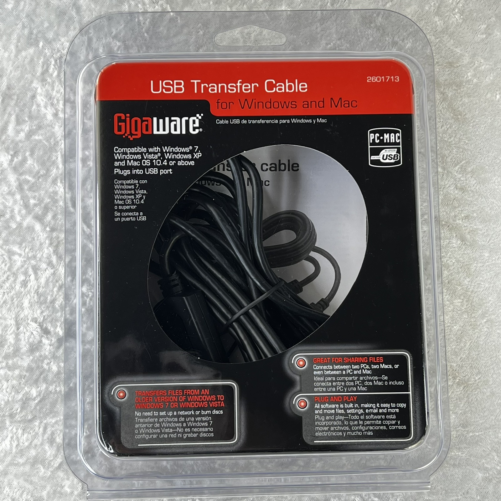 Gigaware USB Transfer Cable for Windows and Mac - New, open box
