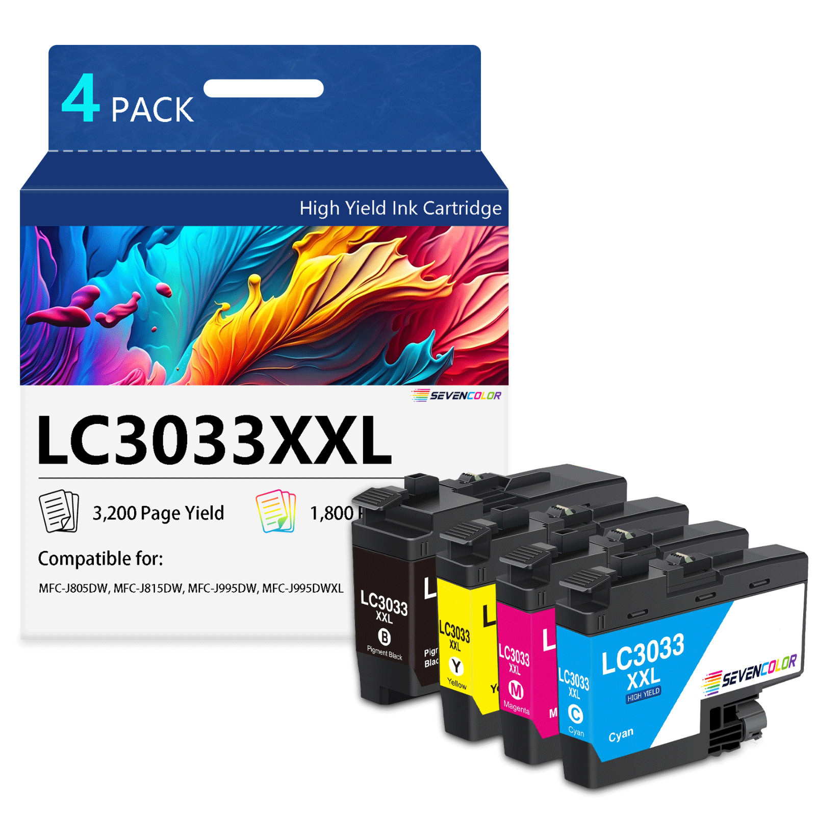 LC30334PKS Super High-Yield Ink, 1 Cartridge Each of Black Cyan Magenta Yellow