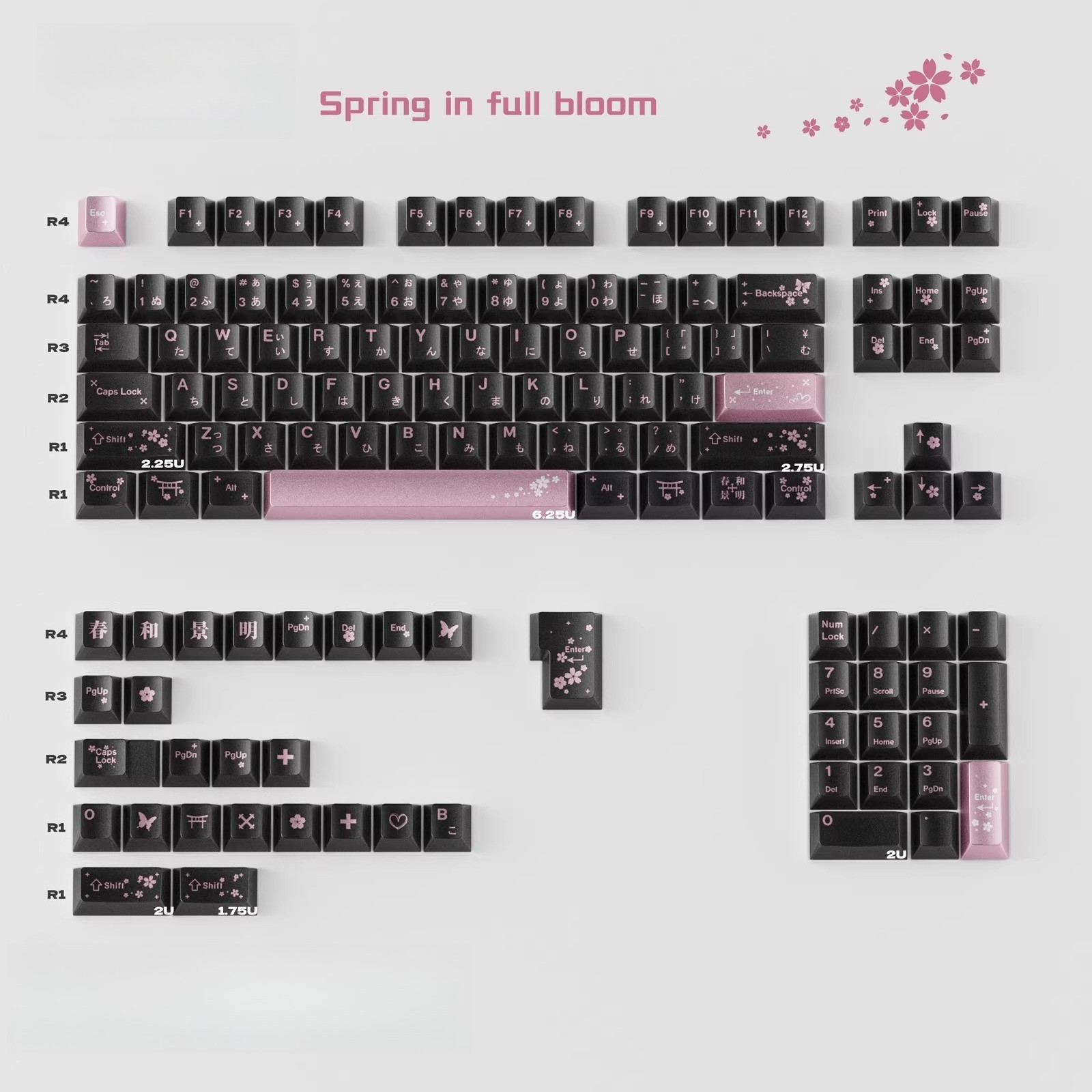PBT Spring in Full Bloom Keyboard Keycaps Metallic Texture Cherry Profile for MX