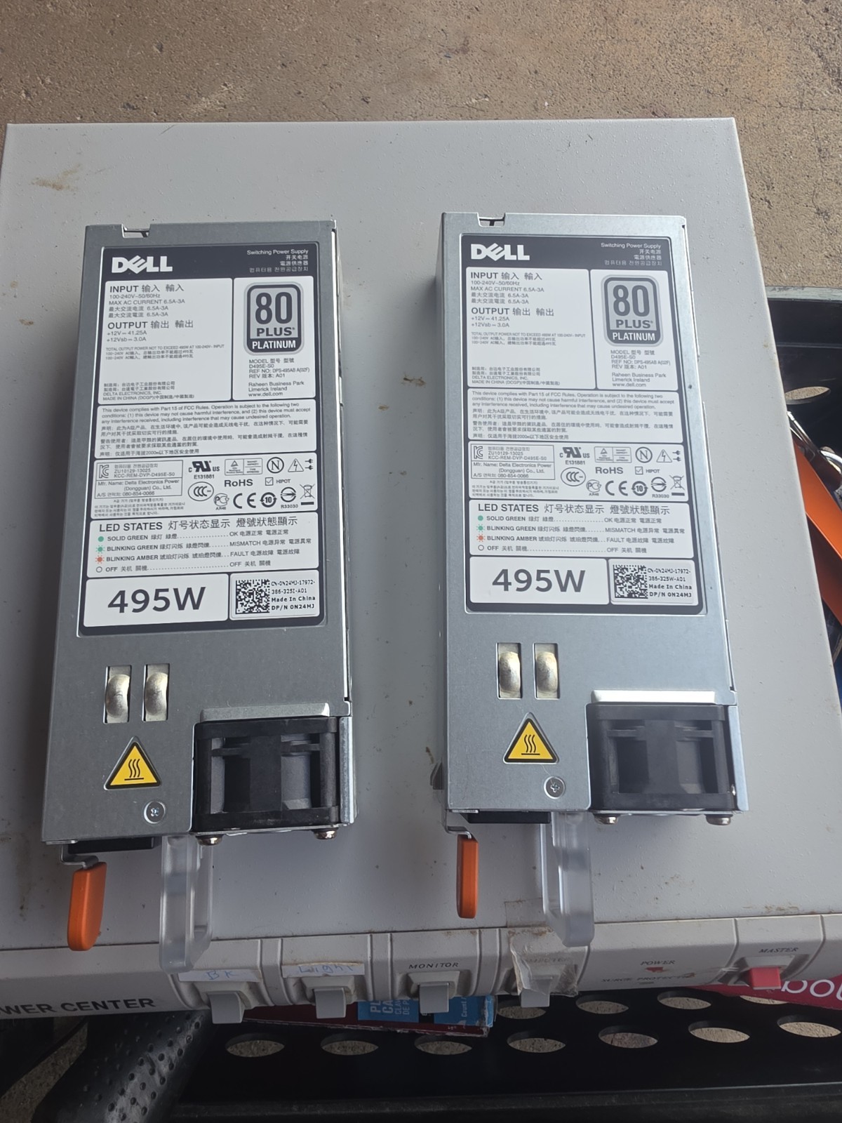 Lot of 2 Dell 0N24MJ N24MJ 80 Plus Platinum D495E-S0 495W server power supply