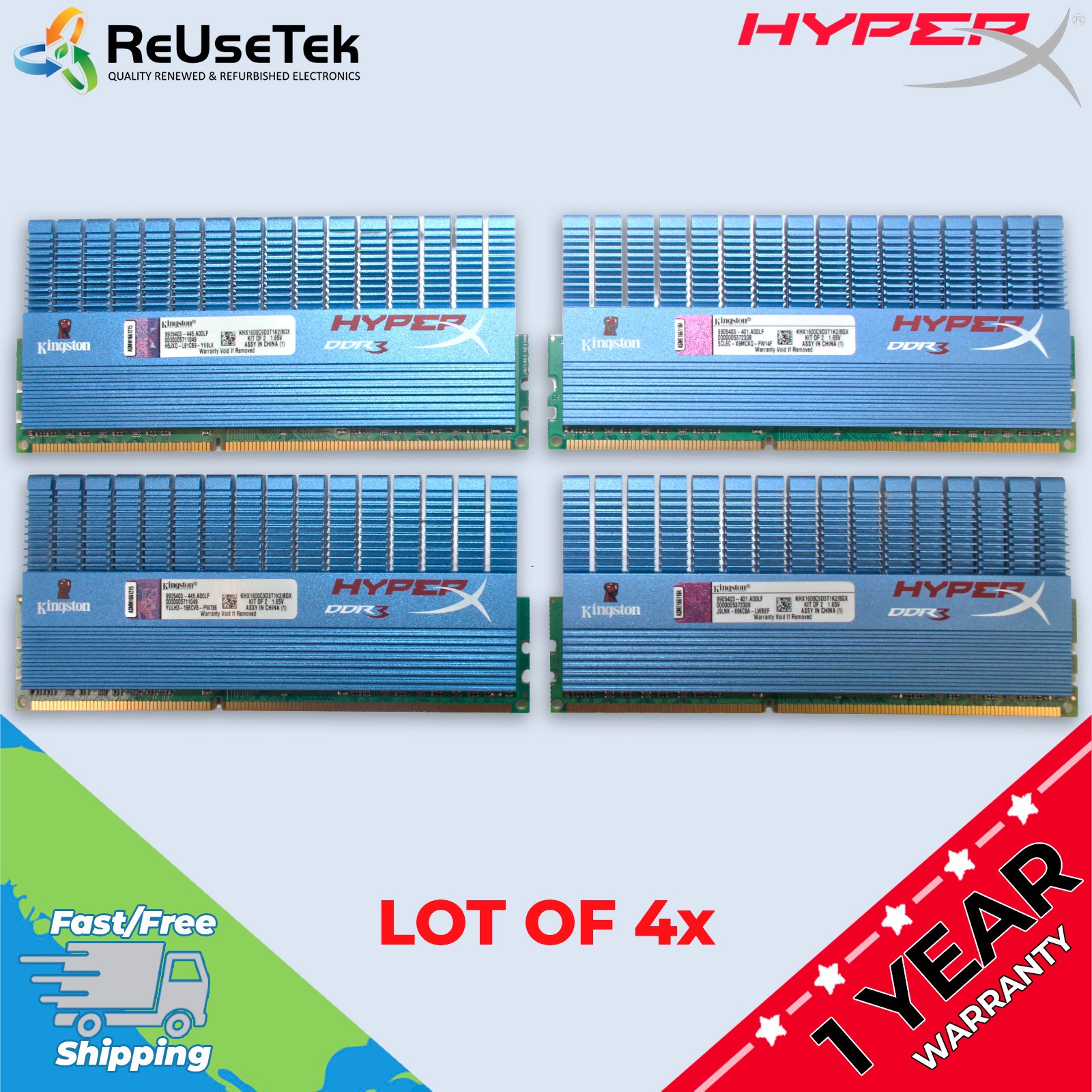 KINGSTON HyperX 16GB (4 x 4GB) 1600MHz DDR3 Desktop RAM | KHX1600C9D3T1K2/8GX