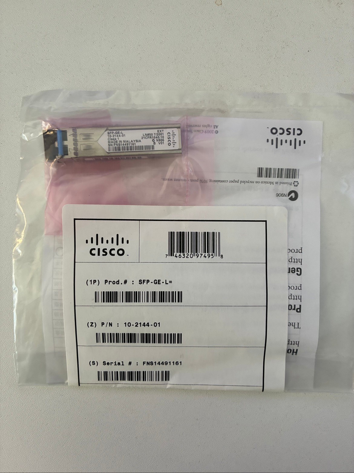 Genuine Cisco SFP-GE-L= 1000BASE-LX SFP Transceiver NEW Sealed 10-2144-01