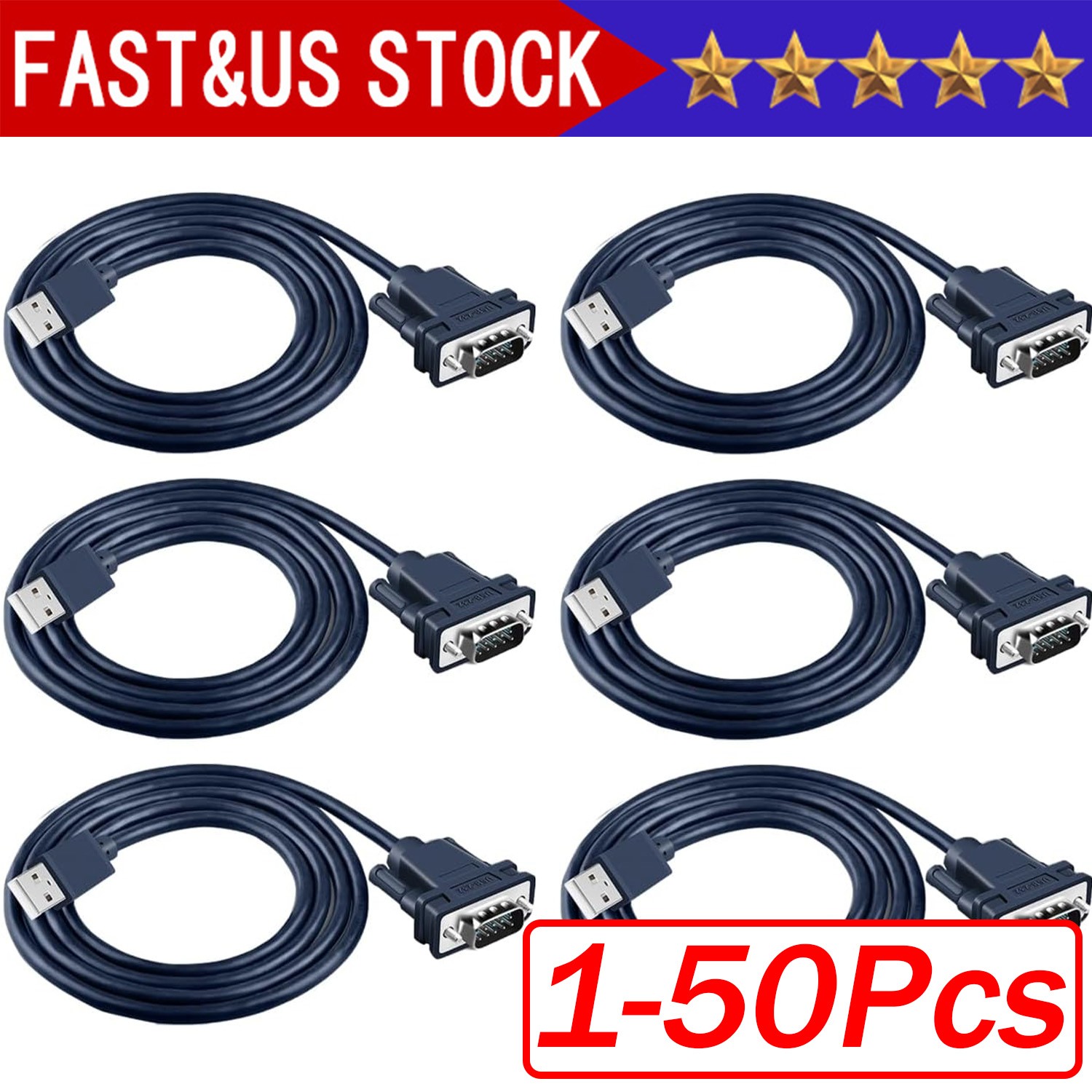 USB to RS232 Adapter with FTDI Chipset, 3ft USB 2.0 Male to RS232 Female DB9 Lot