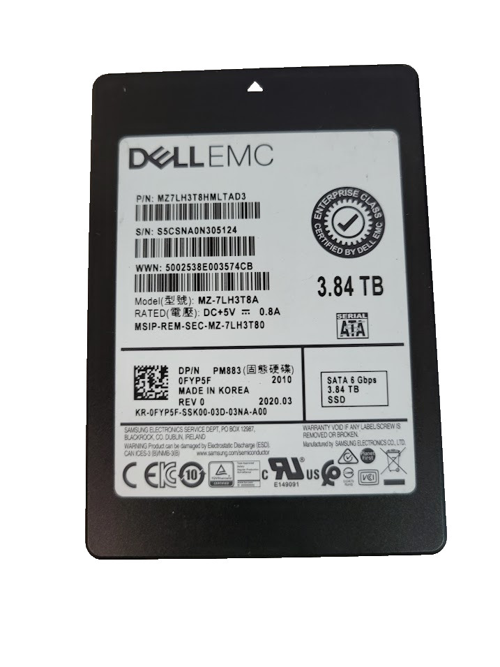 Dell MZ-7LH3T8A 3.84TB 2.5" 6Gb/s SATA Solid State Drive Dell P/N: 0FYP5F