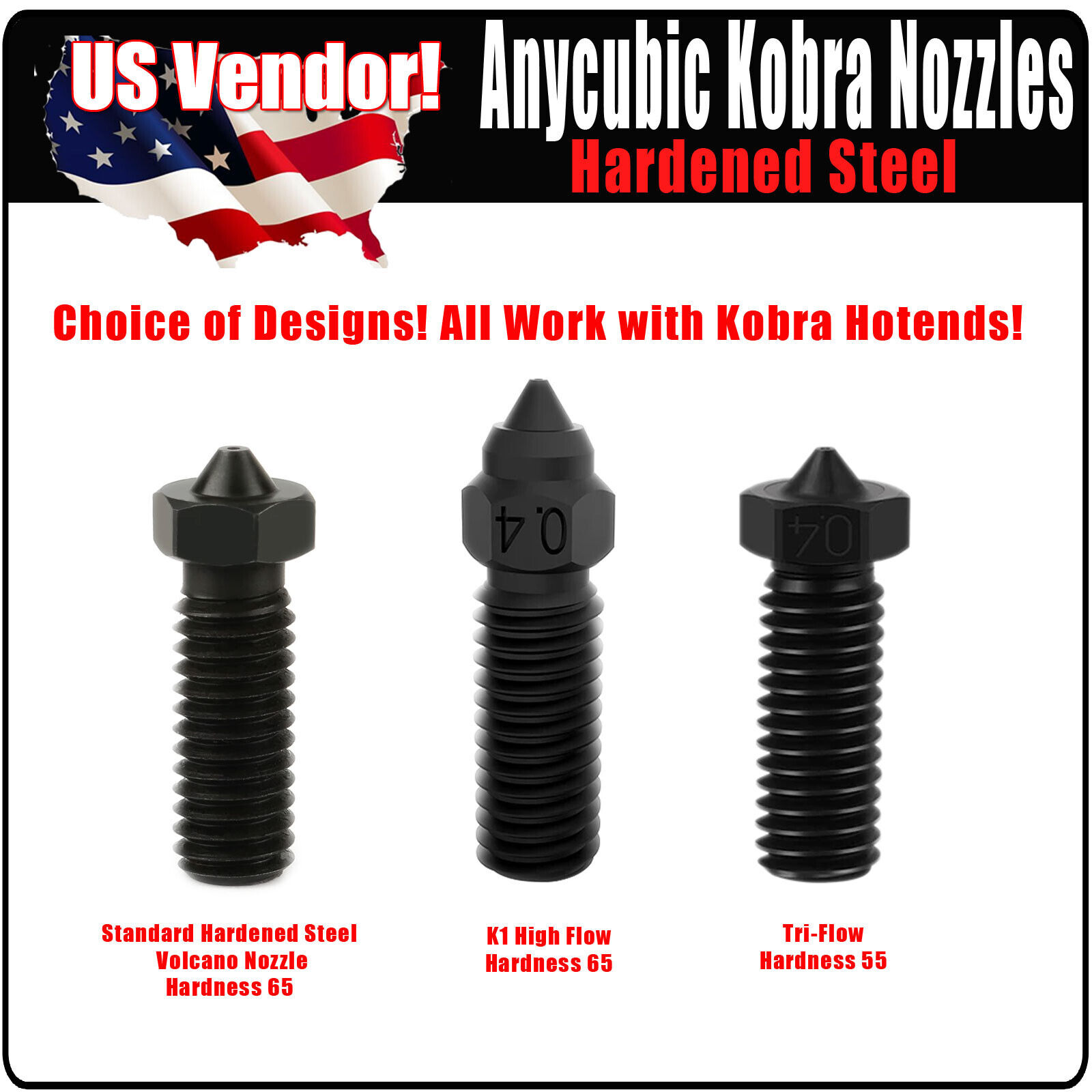 Anycubic Kobra Hardened Steel Nozzles, Kobra Max Nozzles, Kobra Plus Nozzles