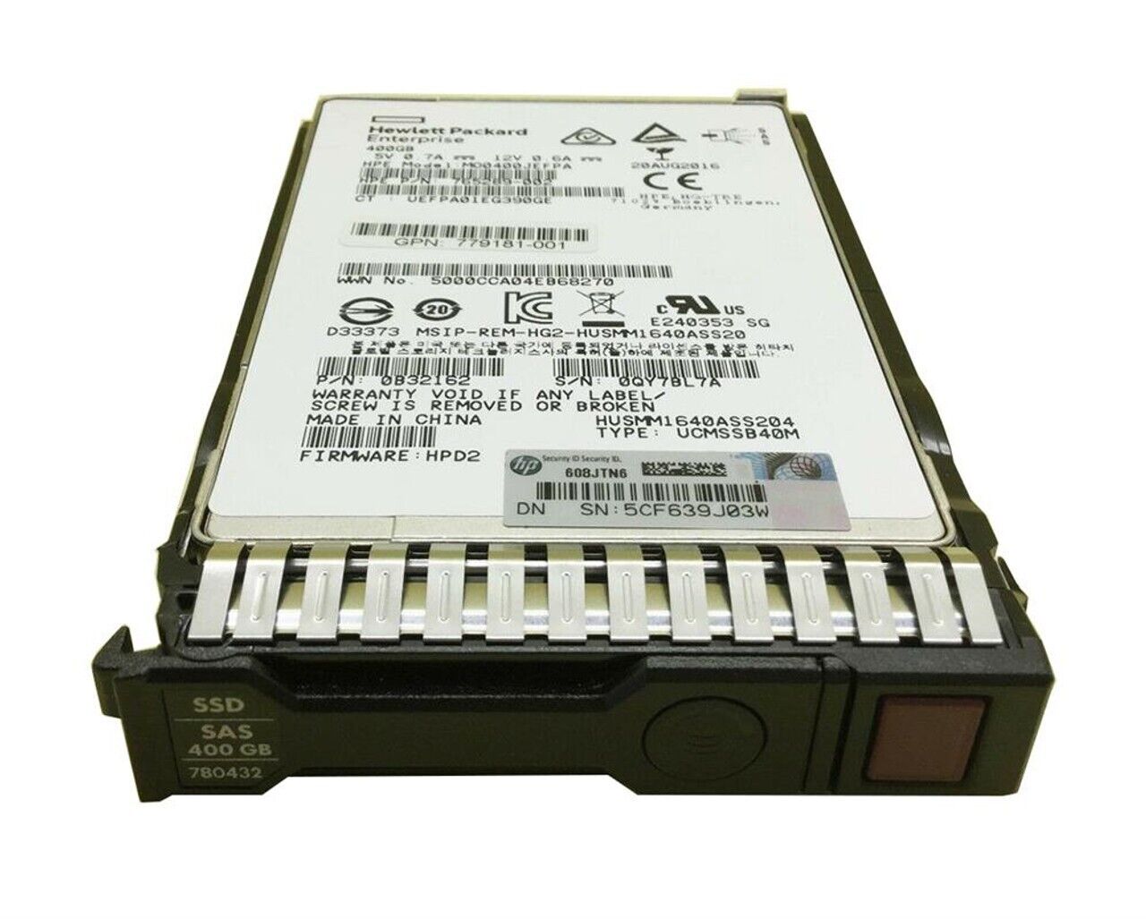 HPE 400GB SAS 12G WRITE INTENSIVE SFF (2.5IN) SC SSD 780432-001