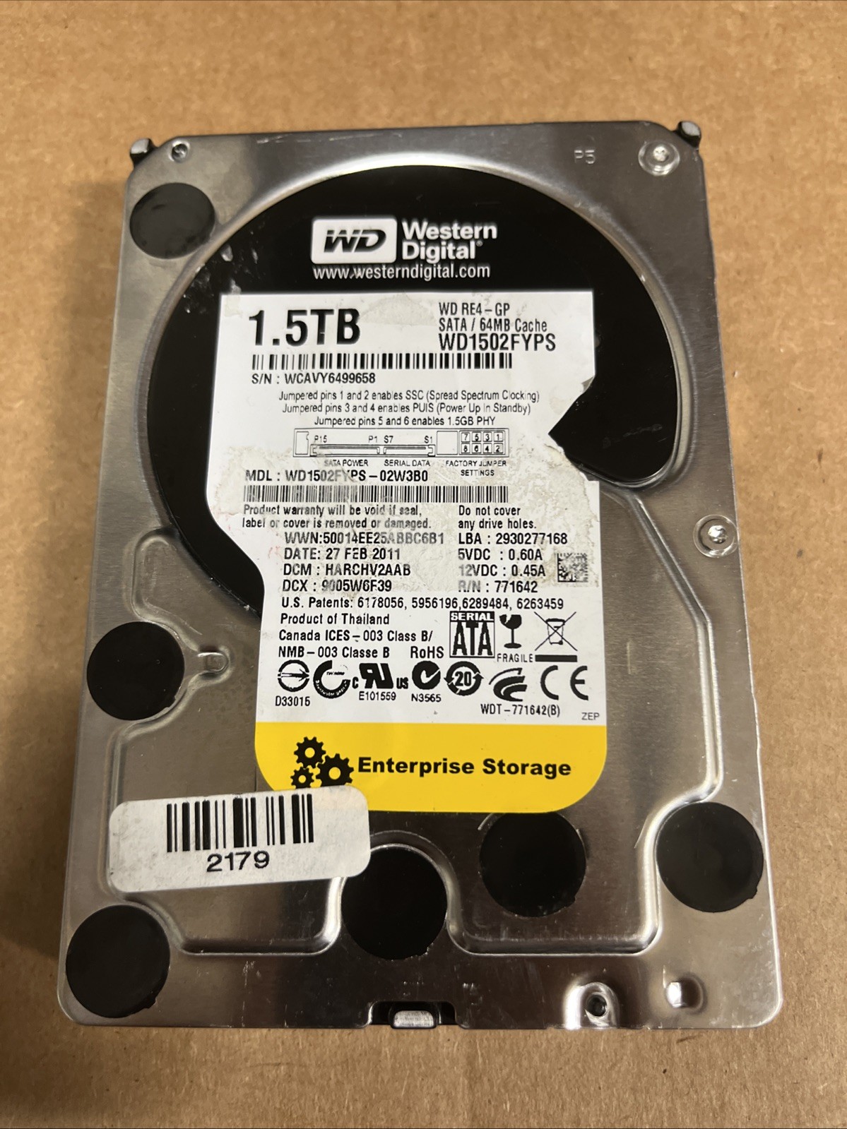 WD WD1502FYPS-02W3B0 WD RE4-GP 1.5TB 3.5" Enterprise Hard Drive DCM: HARCHV2AAB
