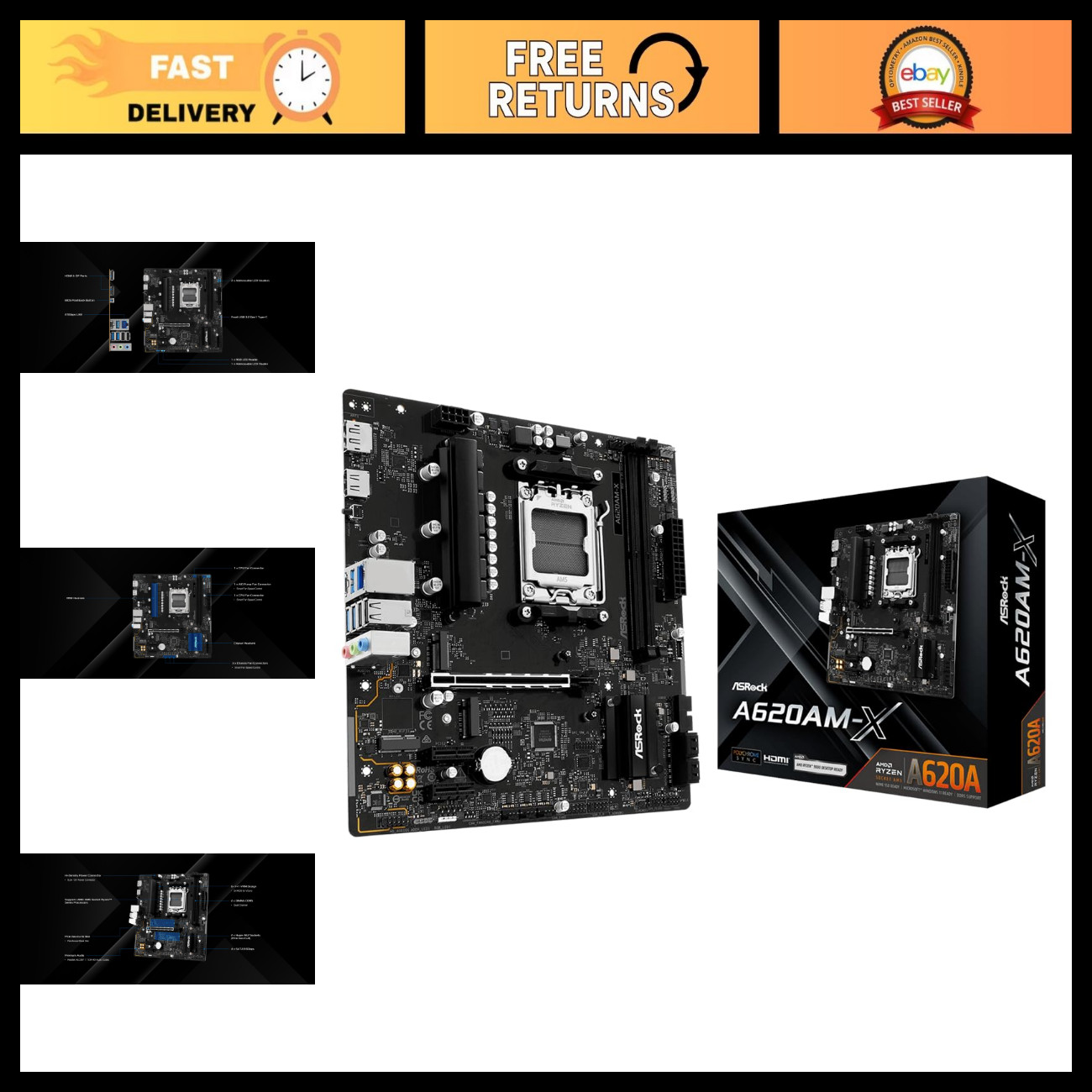 Micro-ATX Motherboard AM5 Socket for Ryzen 9000/8000/7000, DDR5 8000+ OC, PCIe 4