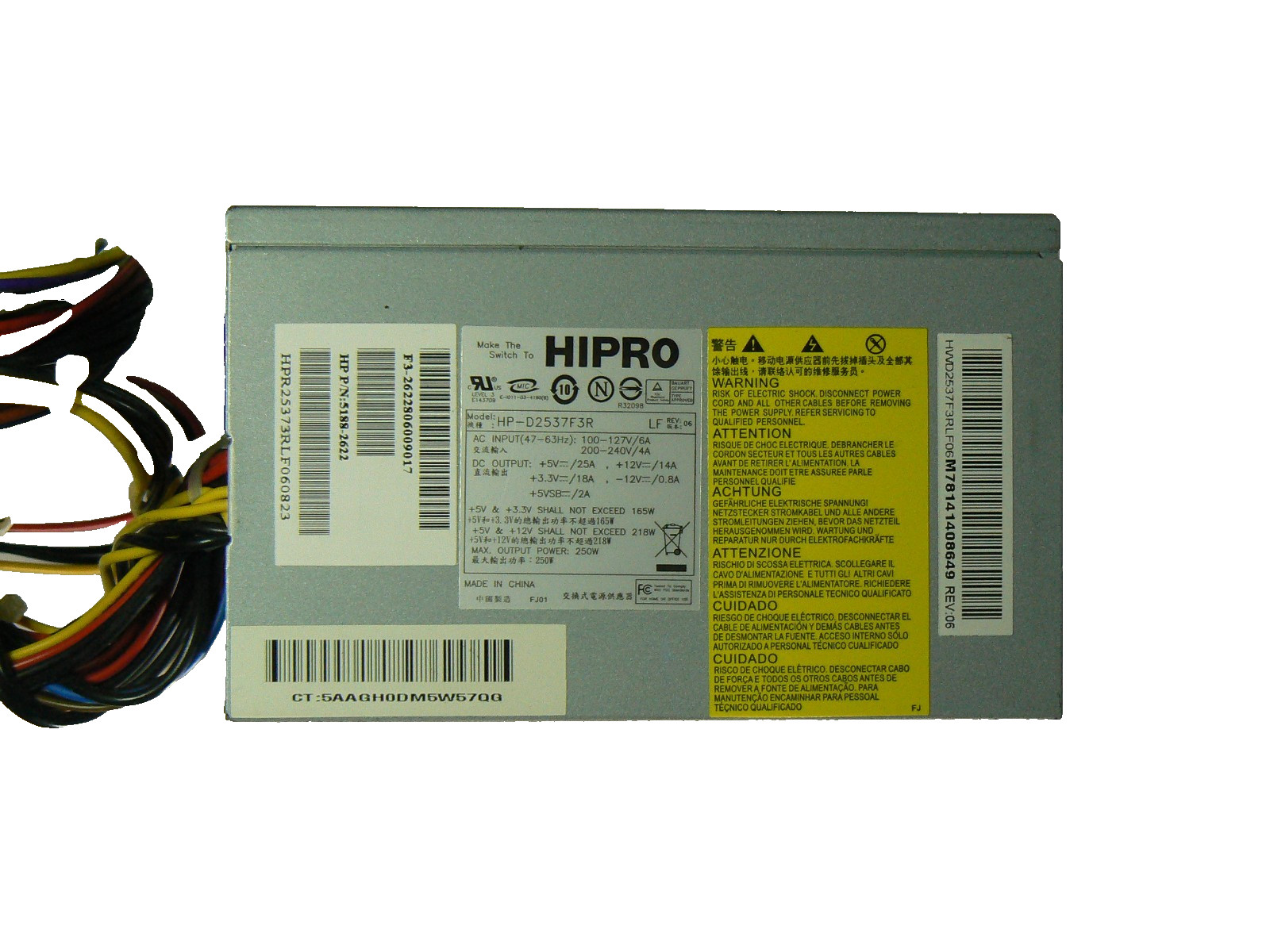 HIPRO HP‑D2537F3R 250W PSU Tested Works — ATX Power Supply 24‑Pin + SATA/Molex C