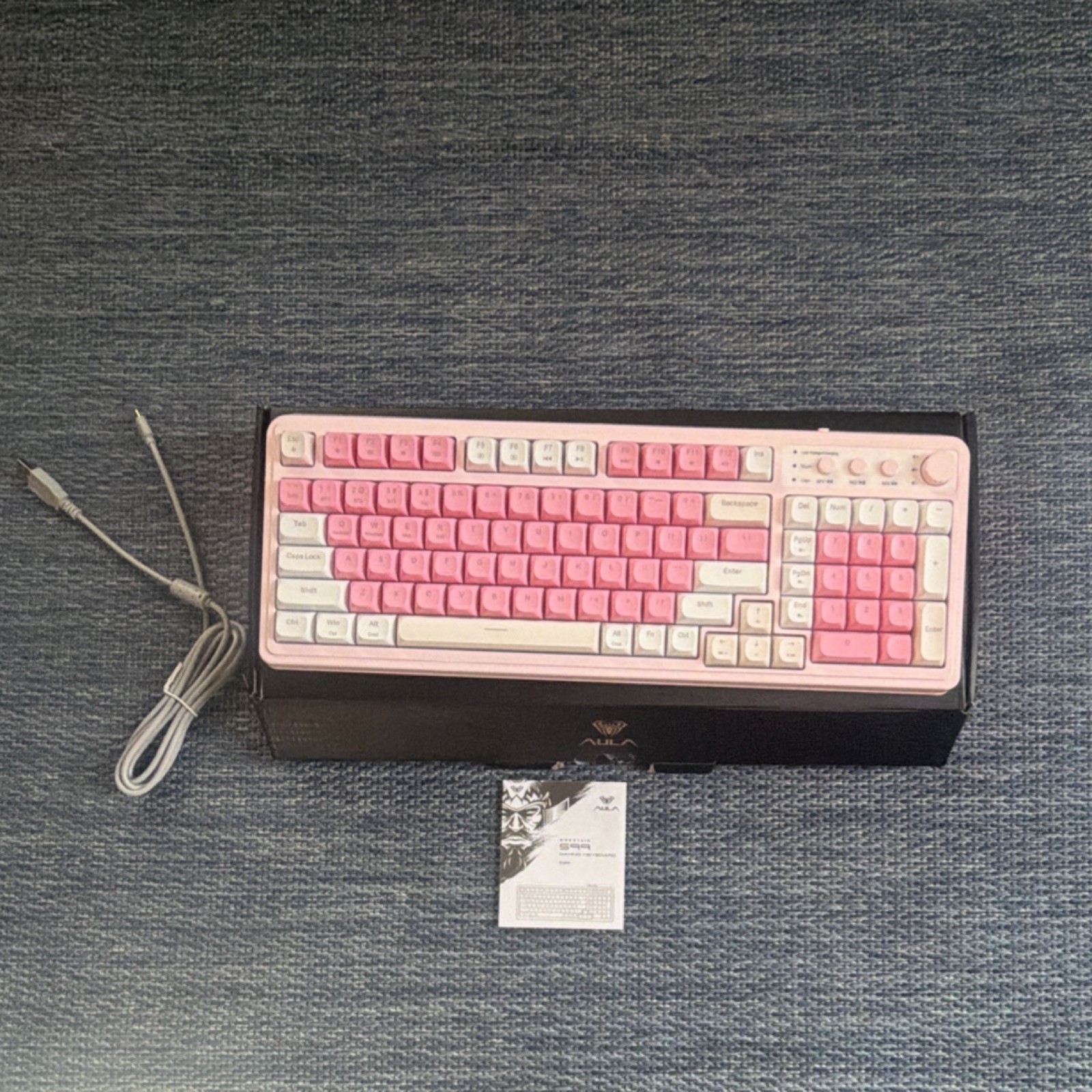 AULA S99 Gaming Keyboard Pink White USB-C Multifunctional Knob, Multicolor LED