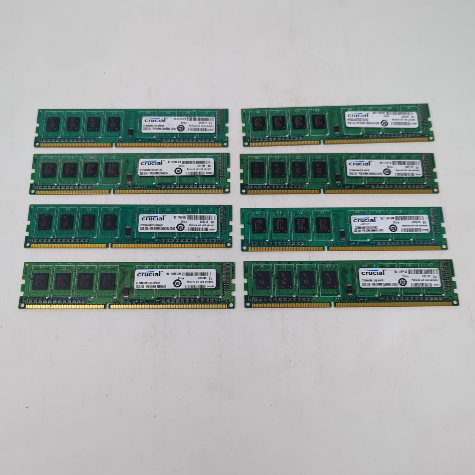 16GB Total (8x 2GB) Desktop RAM Crucial DDR3 1333MHz PC3-10600 Memory