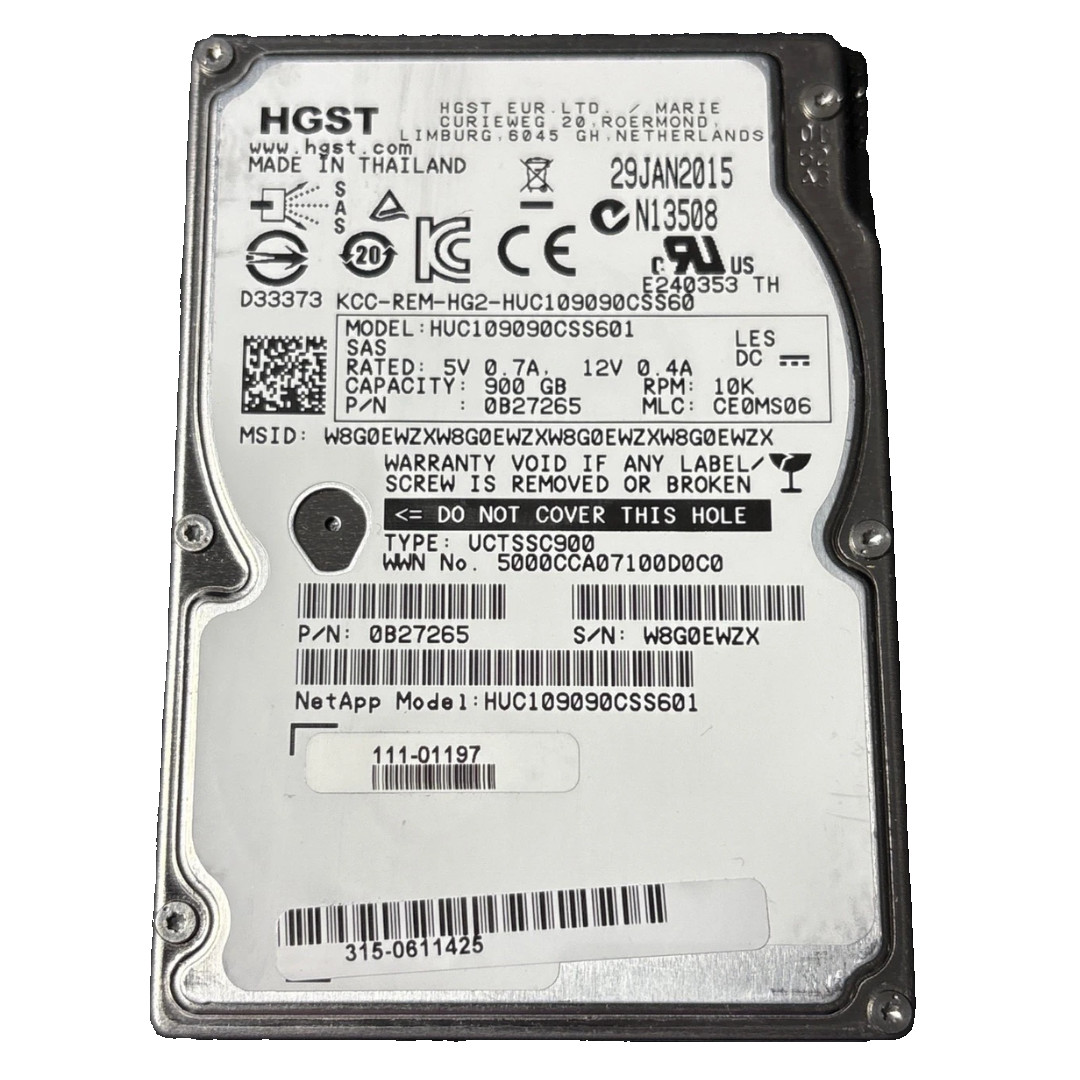 HGST C10K900 900GB 10K 6Gb/s SFF 2.5" SAS SED HDD HUC109090CSS601 0B27265