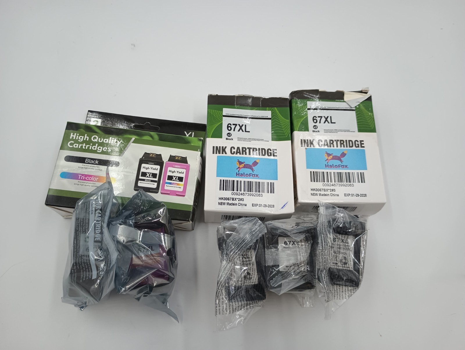 LOT OF 67XL INK CARTRIDGES (4) BLACK & (1) TRI-COLOR OPEN BOXES SEALED INKS