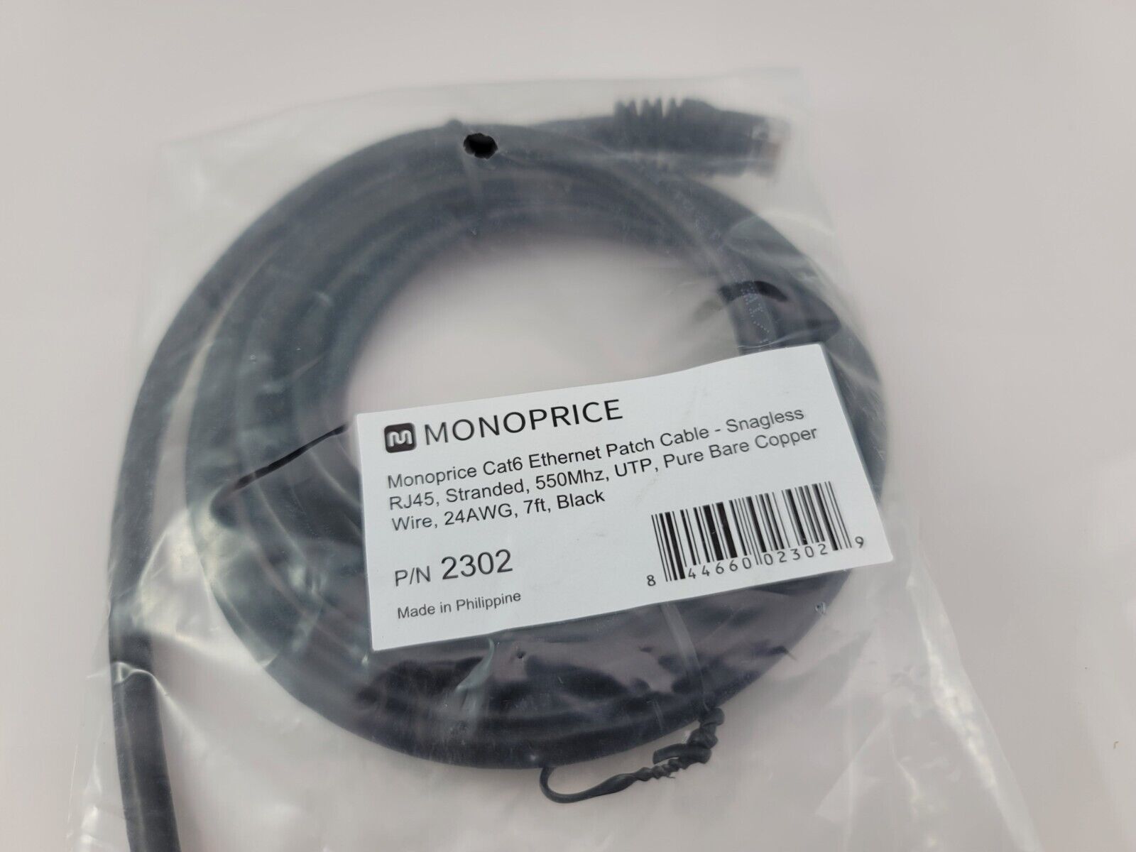 MONOPRICE 2302 Patch Cord RJ45 Cat 6 Booted Black 7.0 ft