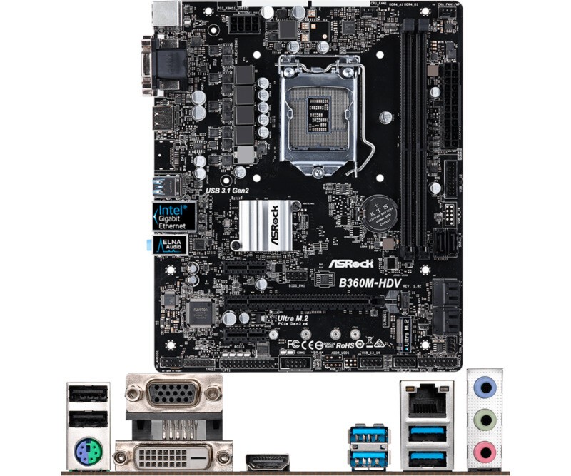 Asrock B360M-HDV Motherboard Intel B360 LGA1151 2 x DDR4 Micro ATX DVI-D HDMI