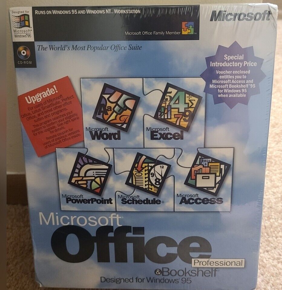 Microsoft Office & Bookshelf CD For Windows 95 Big Box Edition Vintage Sealed
