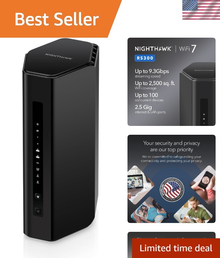 RS300-100NAR Nighthawk RS300 Tri-Band WiFi 7 Router, Wireless Speed Up to 9.3...
