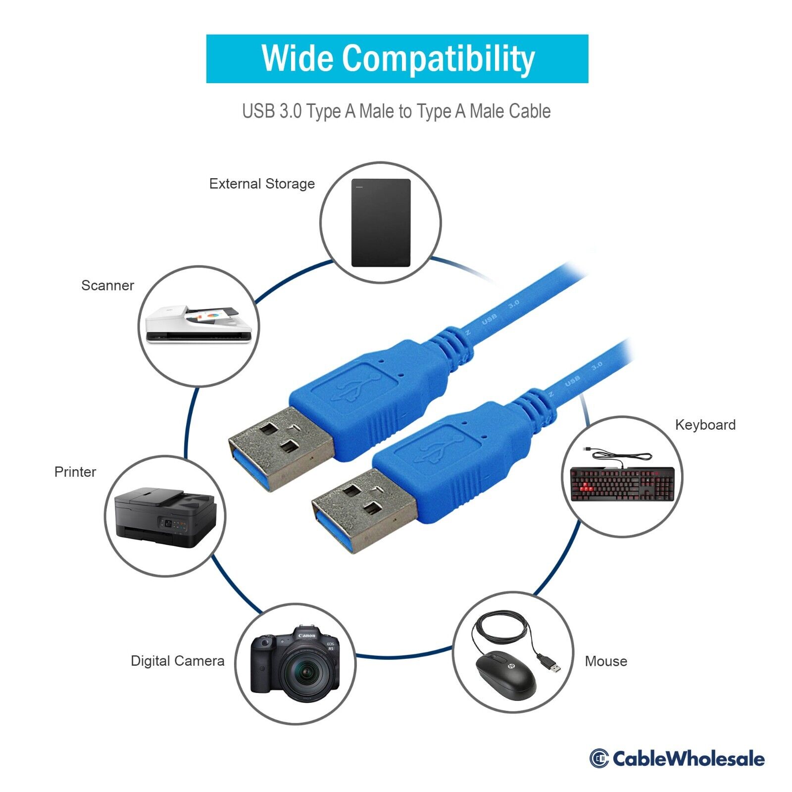 3ft USB 3.0 Cable Blue Type A Male / Type A Male 10U3-02103