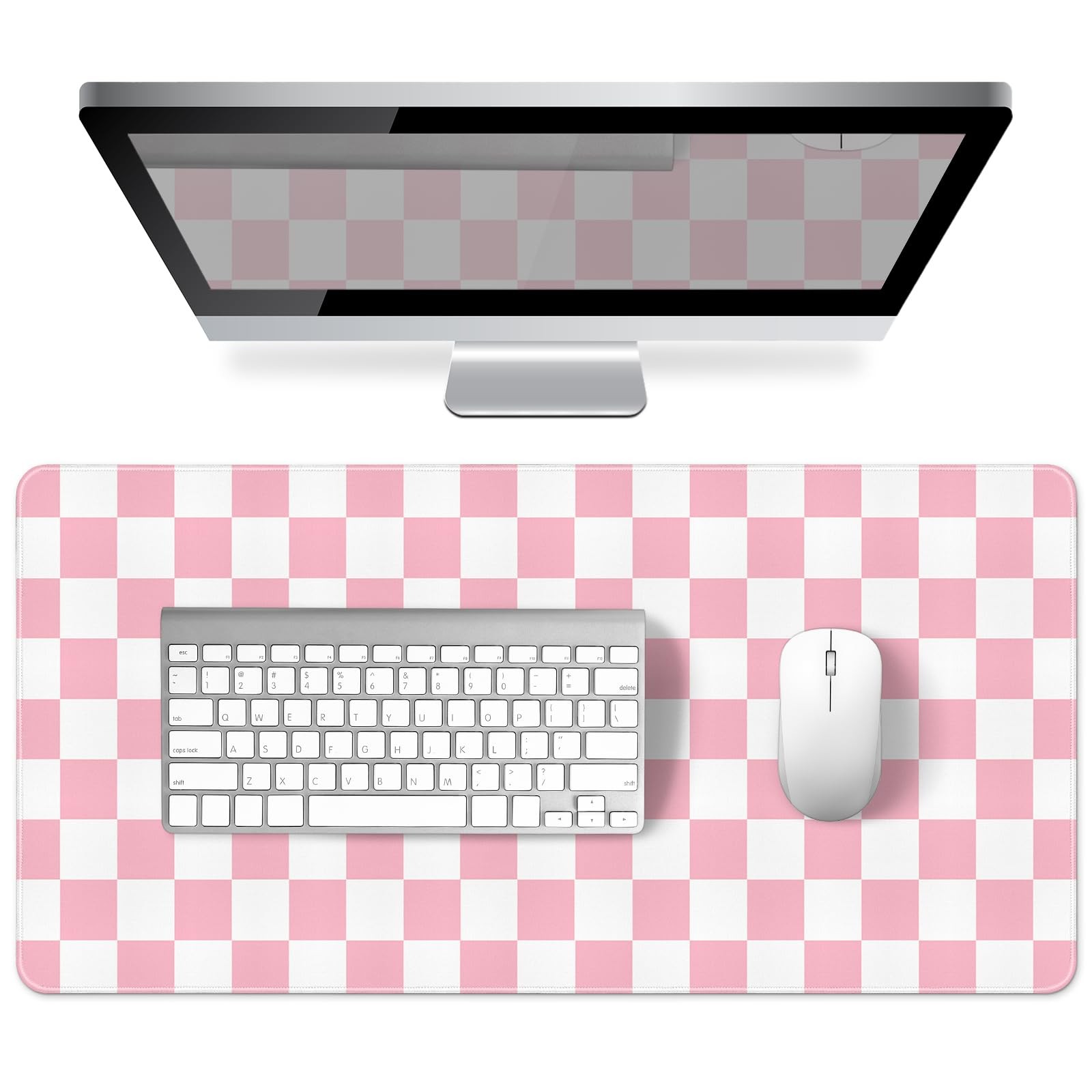 Pink Checkered Desk Mat Large Pad Cute Desk Pad Keyboard Computer Mat
