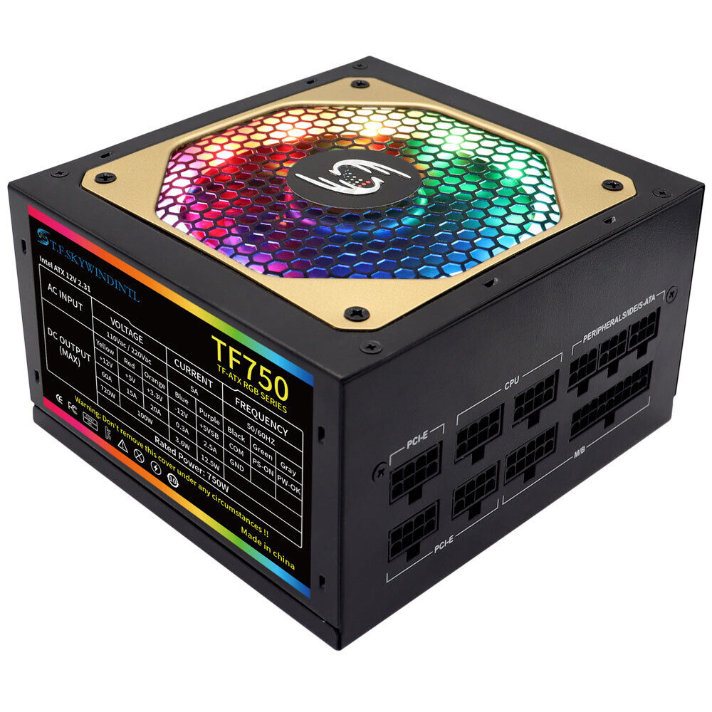 750W Power Supply Fully Modular ATX PC Gaming LED Fan RGB PSU Silent SATA 12V