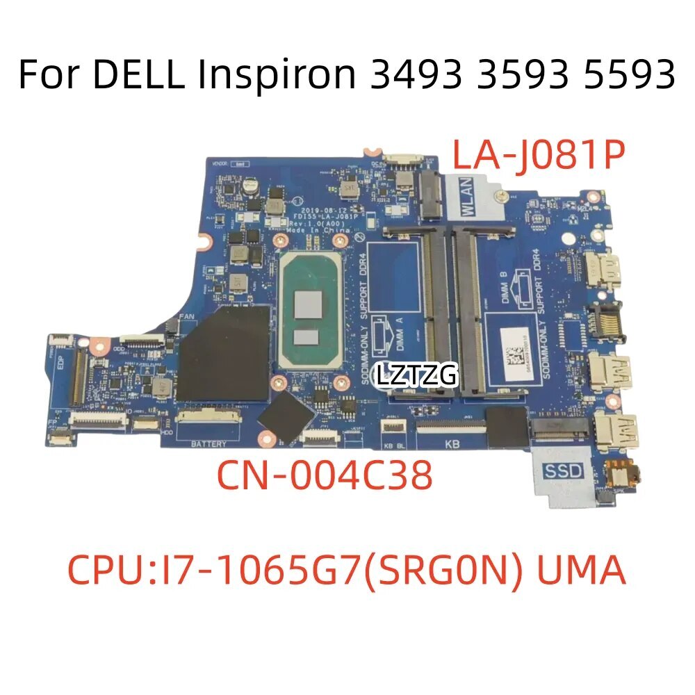LA-J081P For DELL Inspiron 3493 3593 5593 Motherboard CPU I7-1065G7 CN-004C38