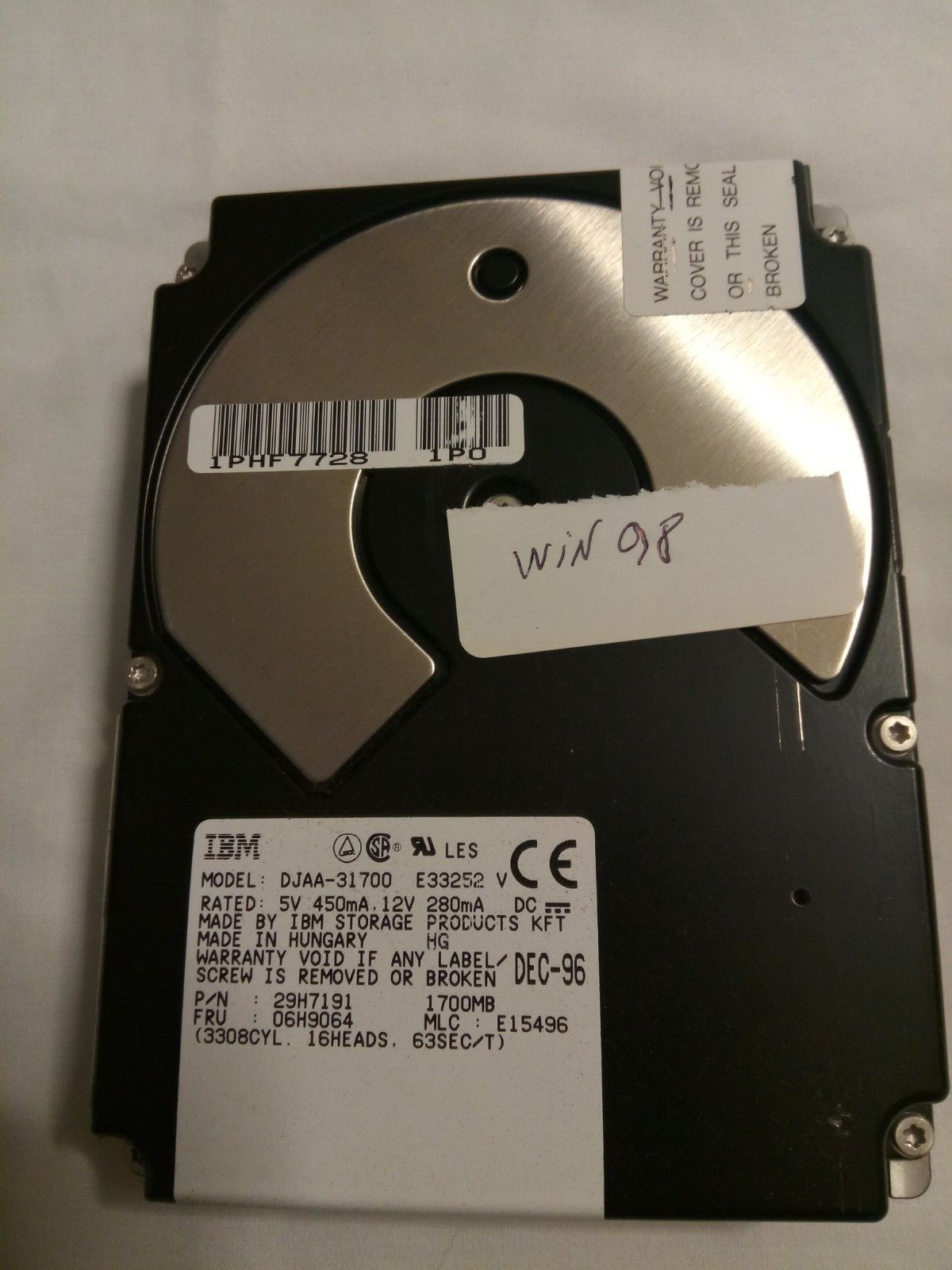 Hard Disk Drive IBM DJAA-31700 29H7191 06H9064 E15496