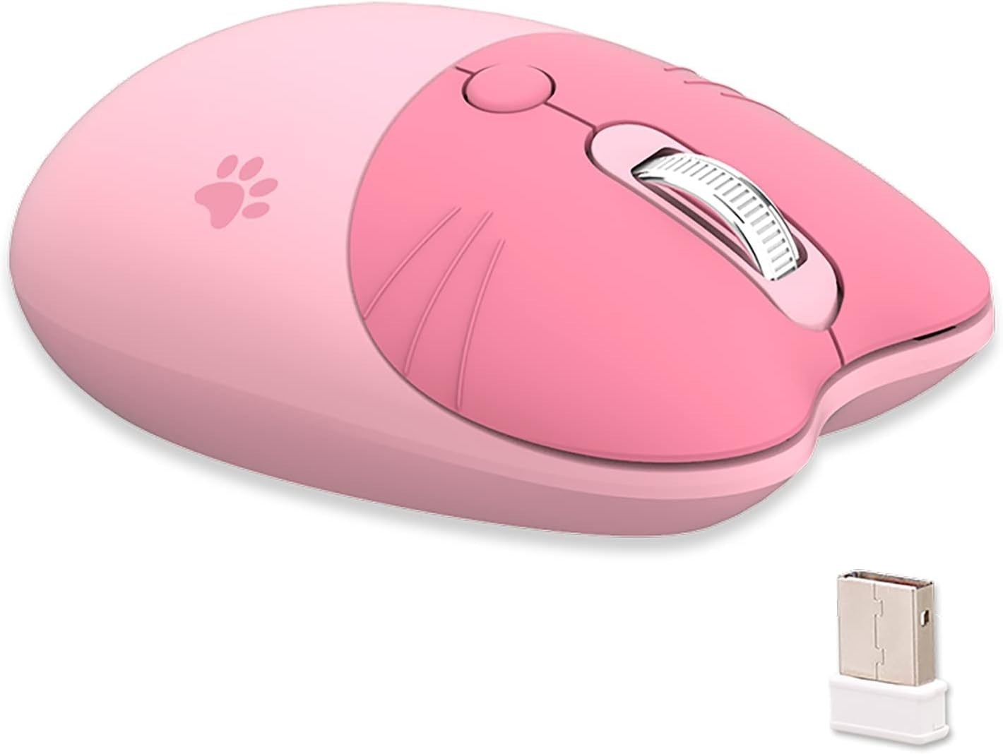 Cute Cat Wireless Mouse, 2.4GHz Wireless Silent Mouse, USB Receiver, Purple