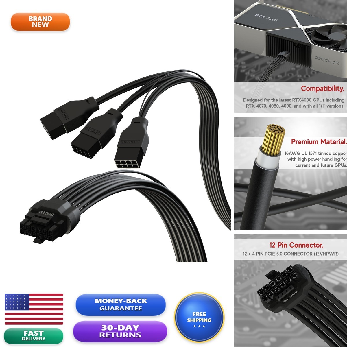 LINKUP 12VHPWR GPU Power Extension Cable Compatible NIVIDA RTX 5070/5080 And