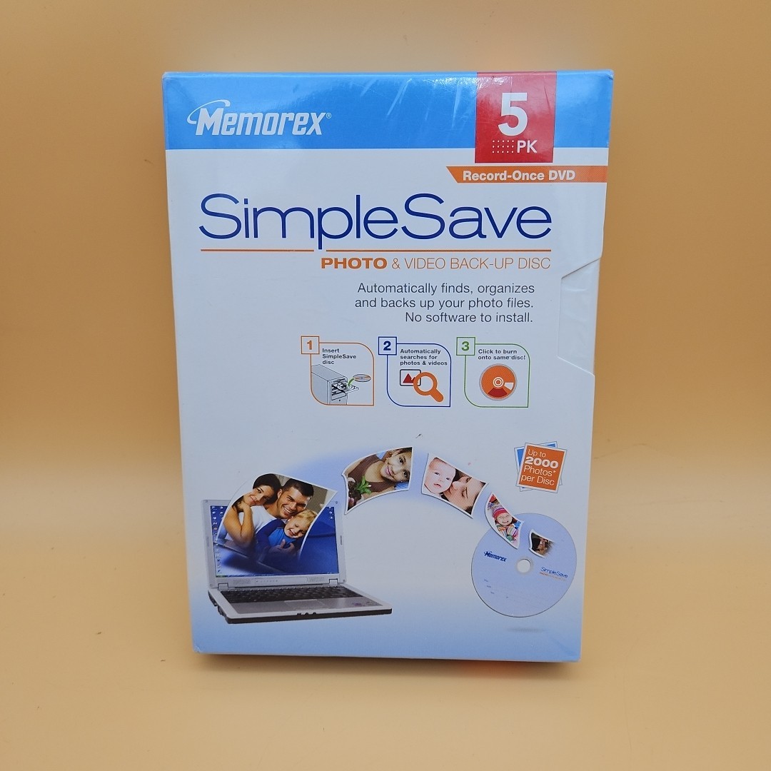 Memorex Simple Save Photo & Video Back Up Discs 5 Pack DVD 4.4 GB New Sealed