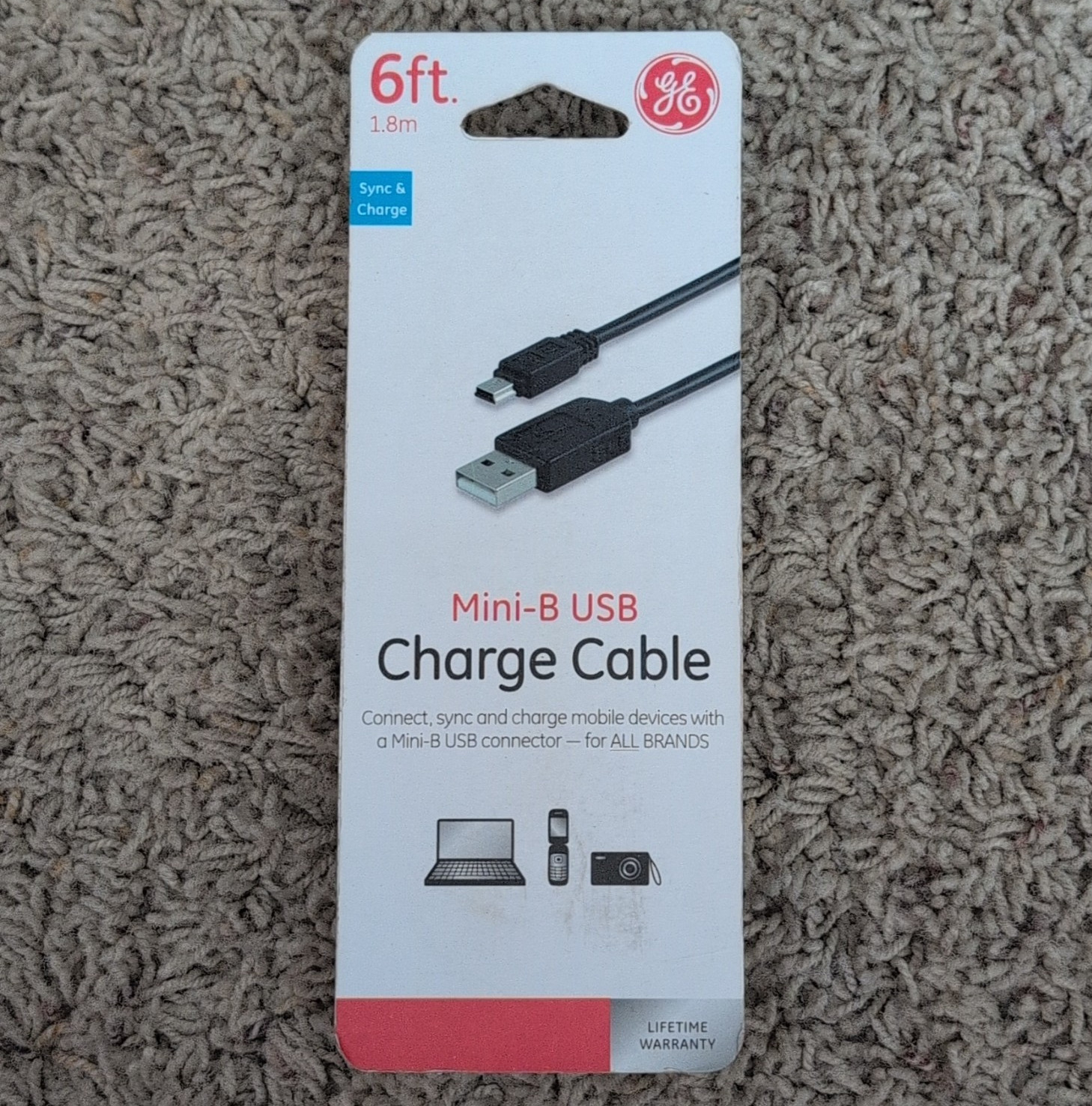 GE USB Cable 6 ft Sync & Charge Black USB Type A Male to Mini-USB Type B