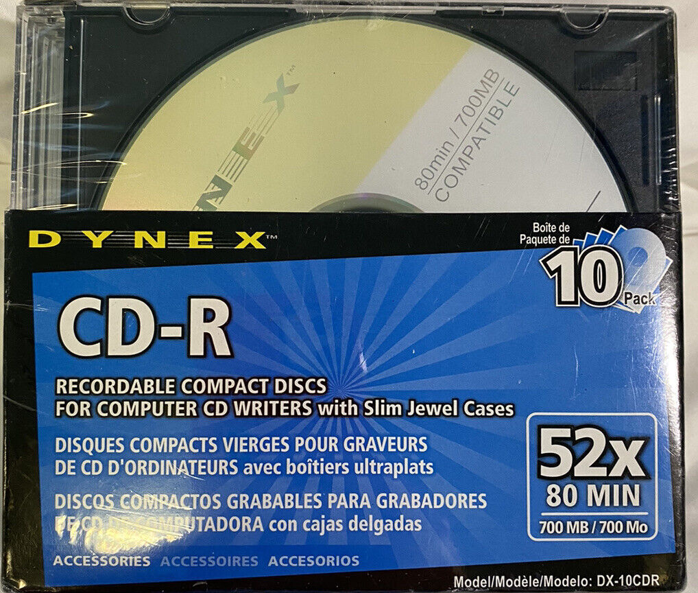 Dynex CD-R 10 Pack With Slim Jewel Cases 80 Min 700 MB