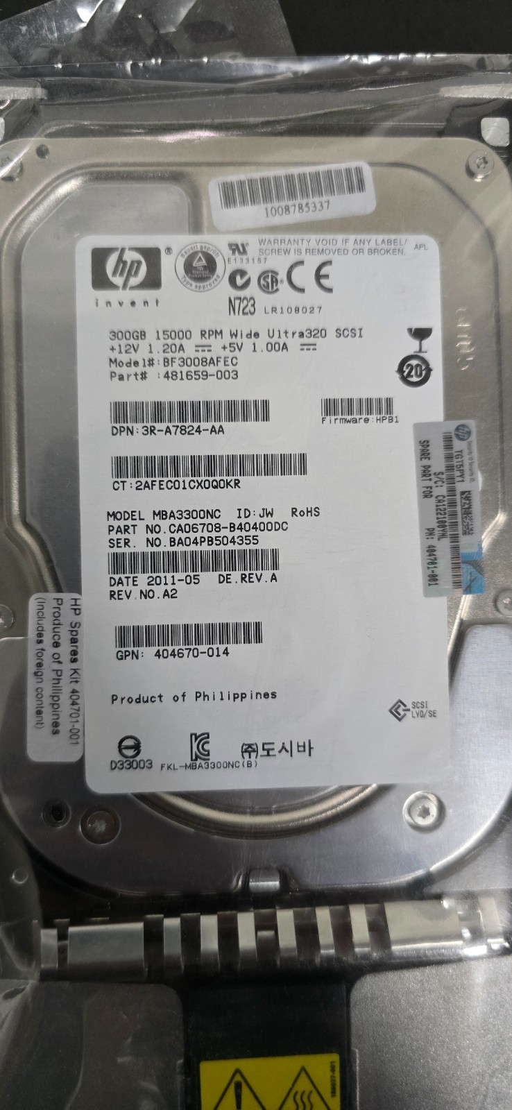 HP 481659-003 MBA3300NC 300GB 15K Ultra320 SCSI HDD Caddy NOS