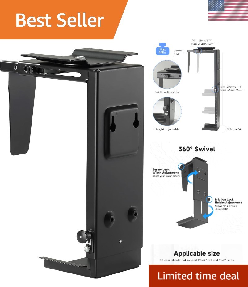 Under Desk CPU Mount - Universal 360° Swivel Hanger for PC Cases