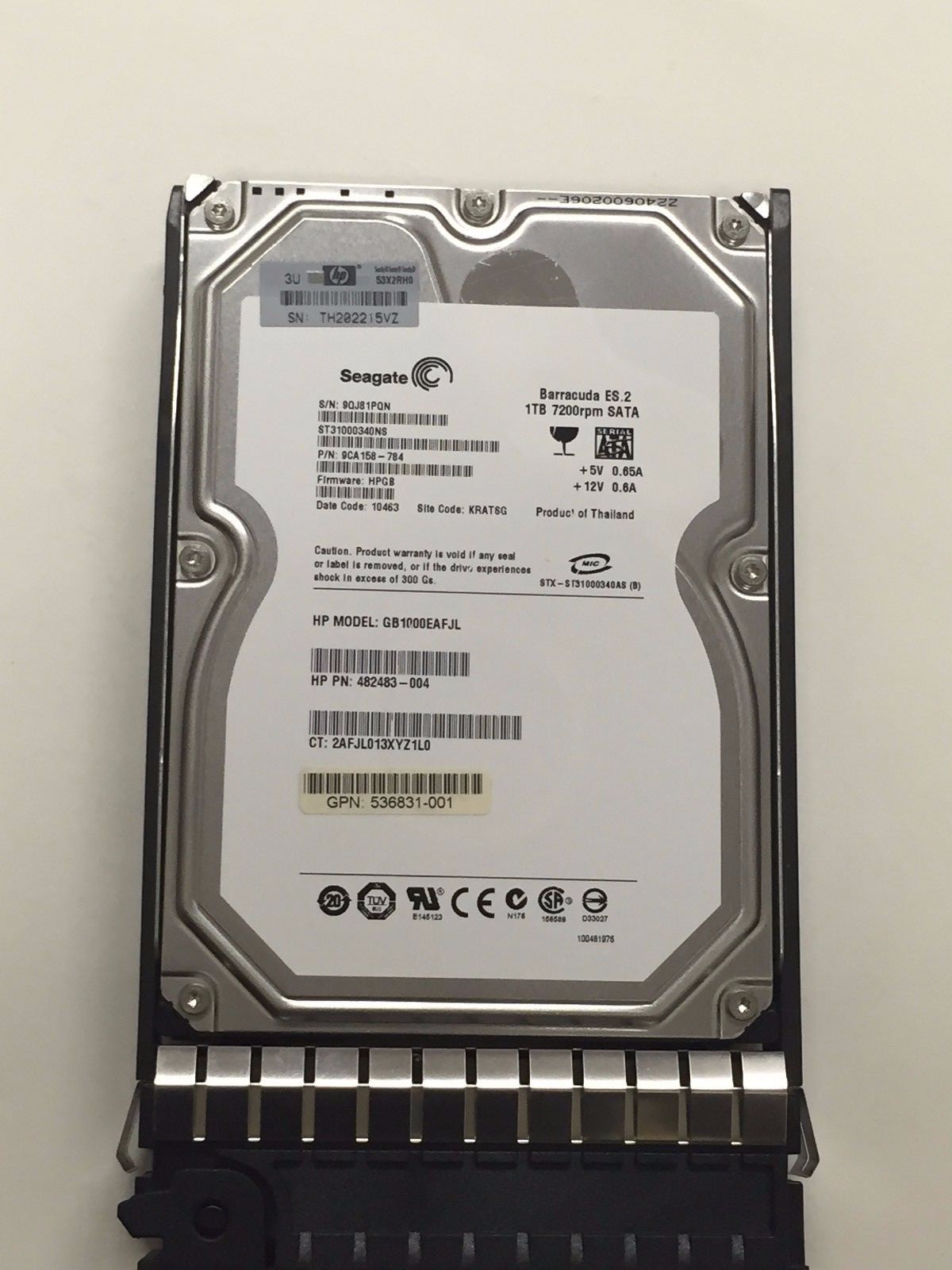 HP 1TB  7.2K 3.5" ST31000340NS GB1000EAFJL SATA 536831-001 482483-004 536648-001