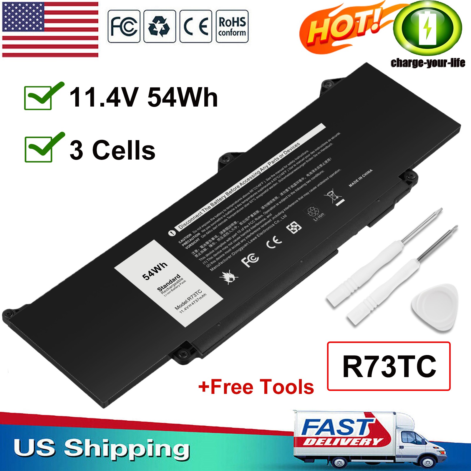✅R73TC DR02P Battery For Dell Latitude 14 3440 5440 15 5540 Precision 3480 3580