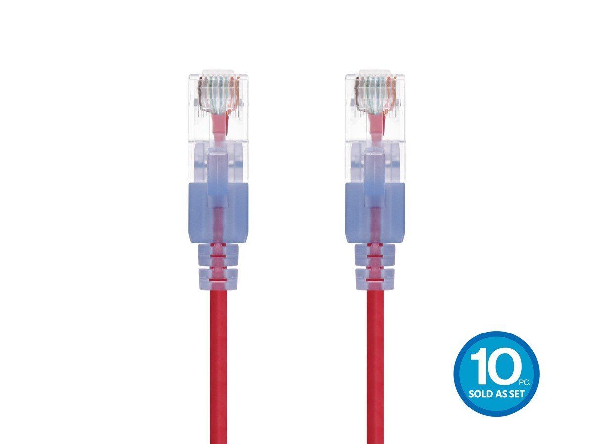SlimRun Cat6A Ethernet Patch Cable Network RJ45 UTP 10G 30AWG 7ft Red 10pk