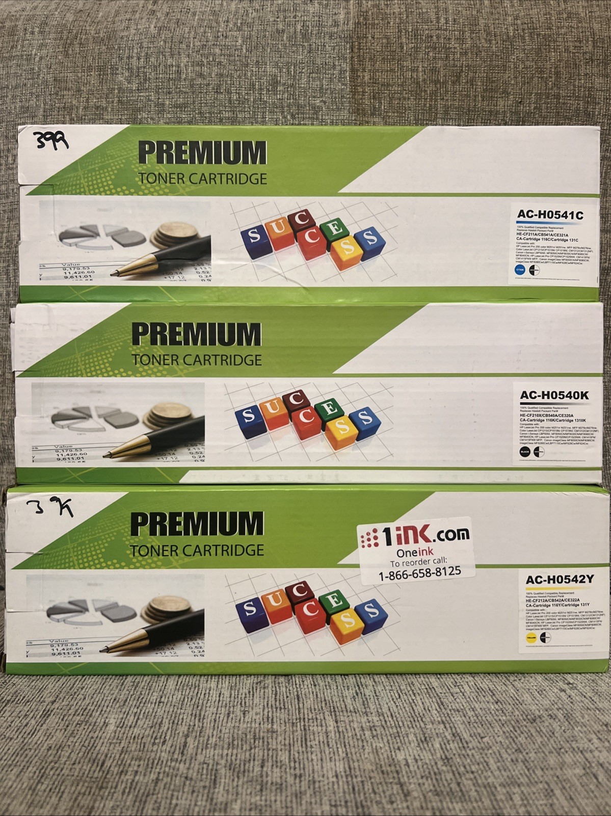 3-Pack Premium Toner Cartridge Cyan, Black, Yellow NEW