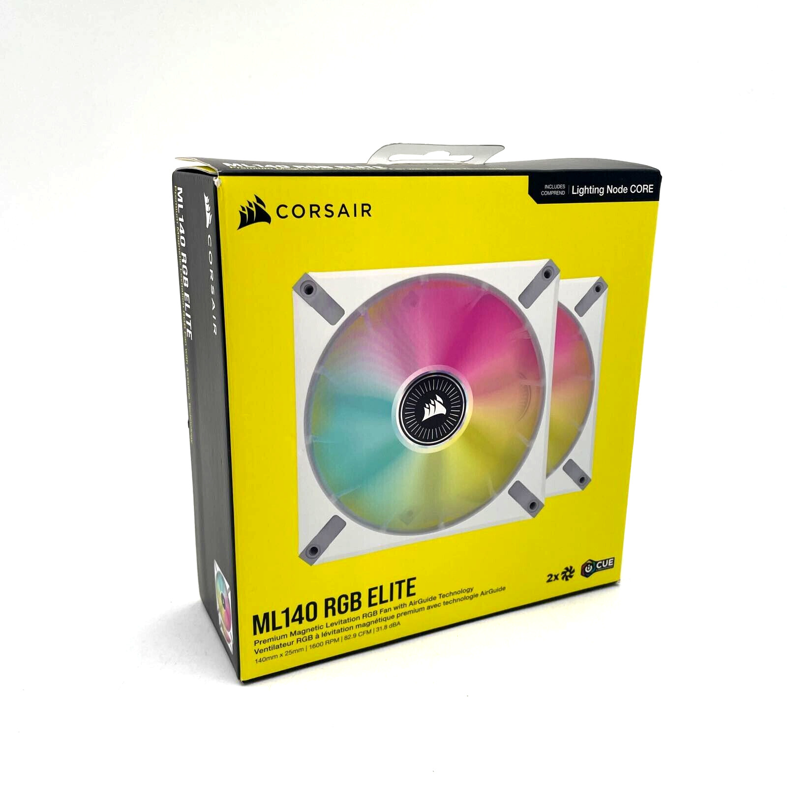 CORSAIR ML140 RGB Elite Fan 140mm with Lighting Node CORE (2-Pack) - White
