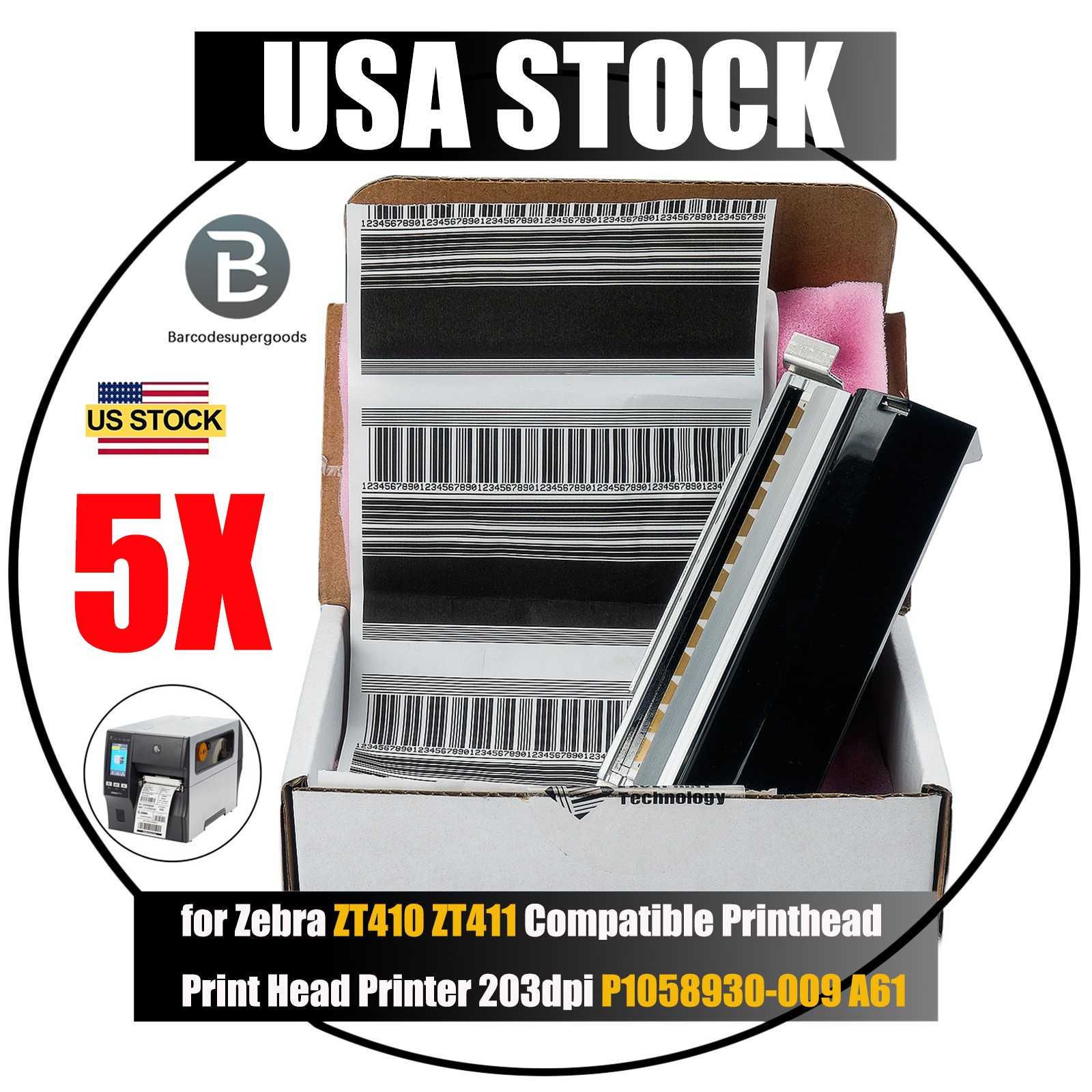 5-PACKS 203dpi Printhead for Zebra ZT410 ZT411 P1058930-009 Thermal Printer New