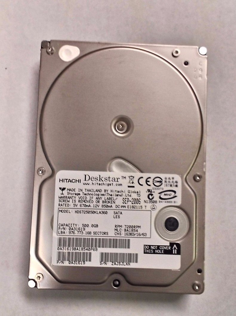 HITACHI HDS725050KLA360 500GB SATA HARD DRIVE PN 0A31619 MLC BA1854 