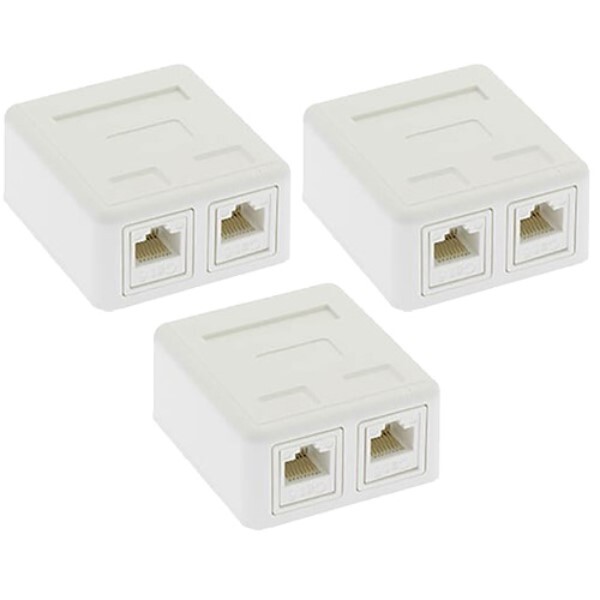 3x 2 Port Cat6 RJ45 Network LAN Surface Mount Box with 2x Keystone Jack White