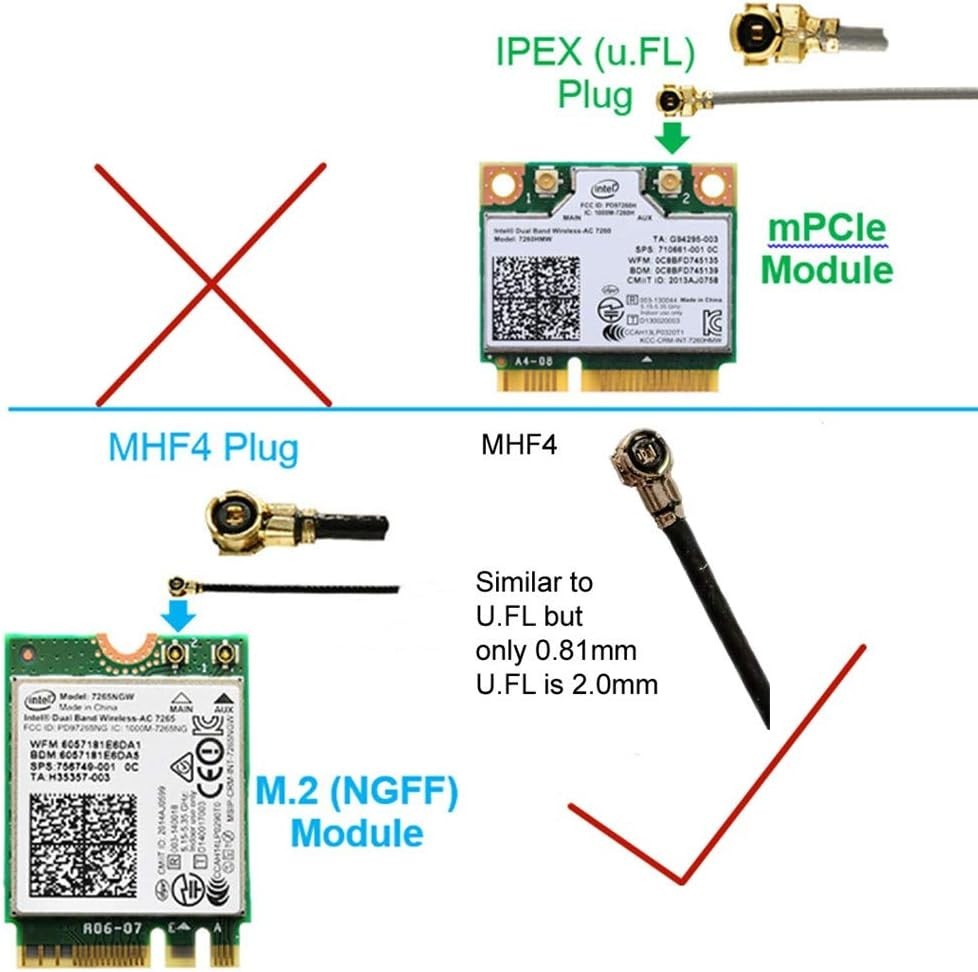 1Pair IPEX 4 MHF4 Antenna 2.4Ghz 5Ghz 3Dbi Internal Laptop Wifi Antenna for M.2