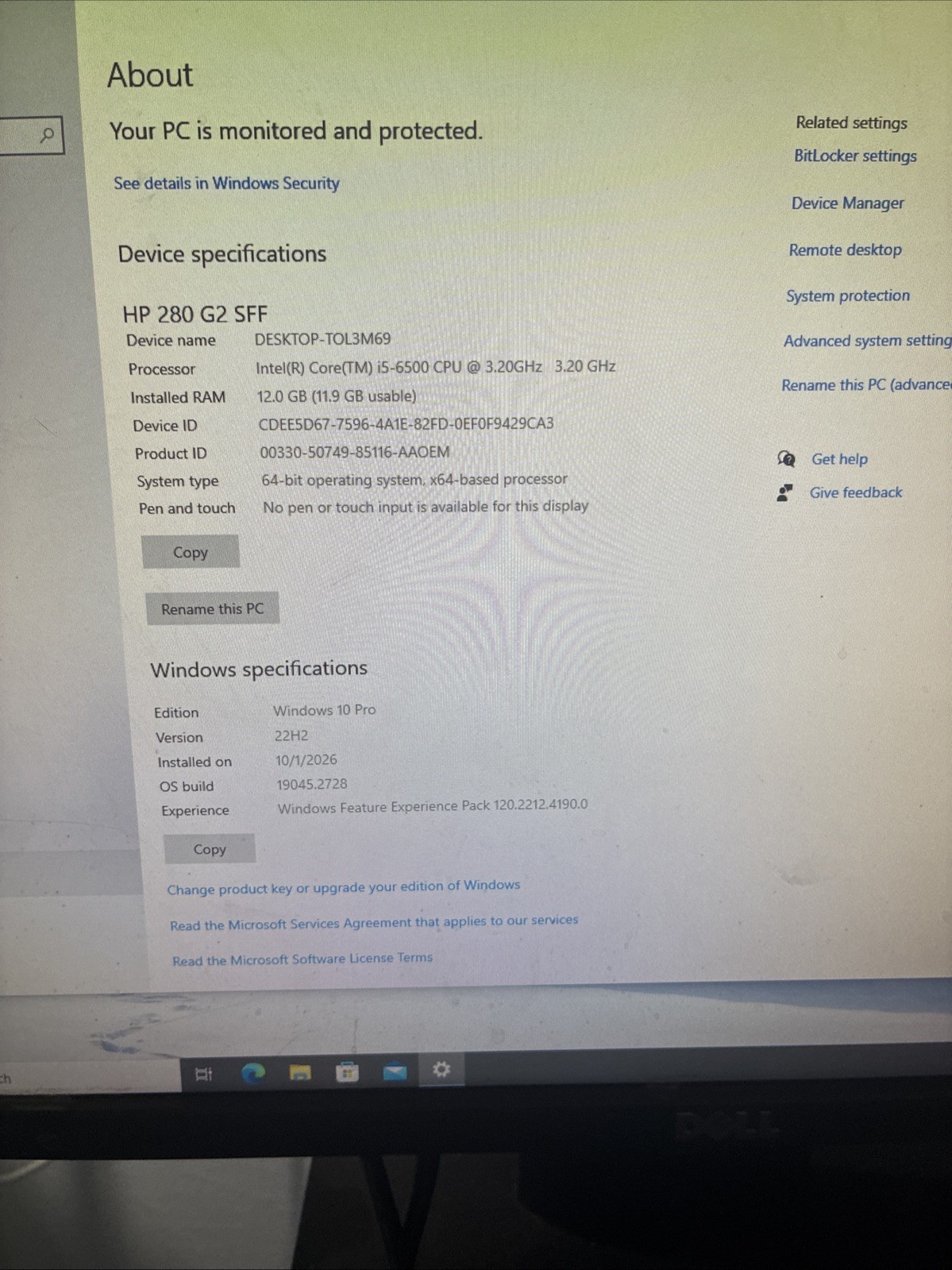 HP 280 G2 Business PC SFF i5-6500 3.20 GHz 12GB 500GB SSD Win 10