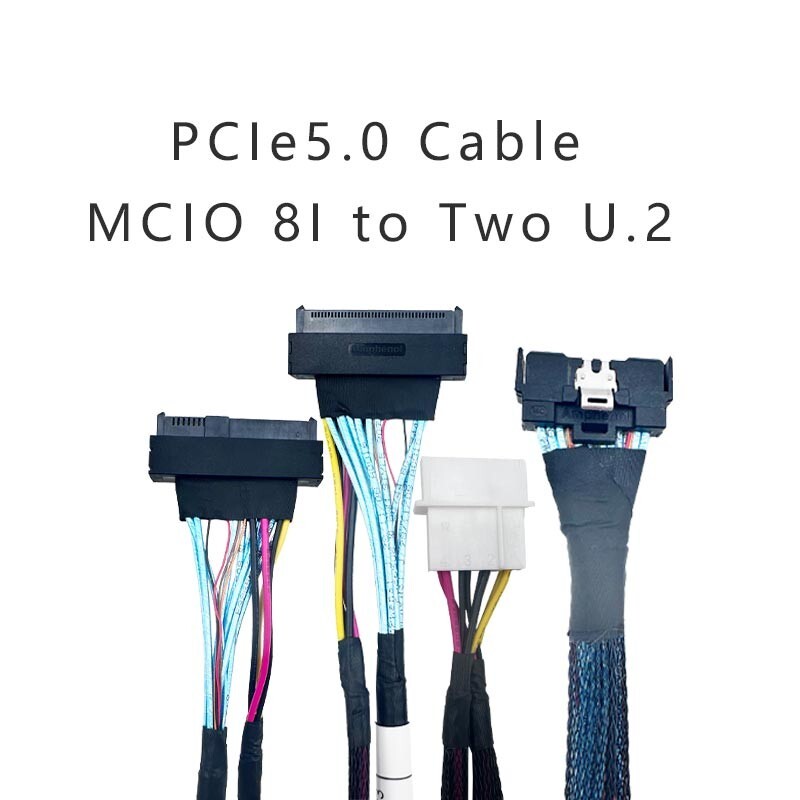 MCIO 8i to 2x U.2 (SFF-8639)  Cable  L= 0.8m PCIe5.0 Cable